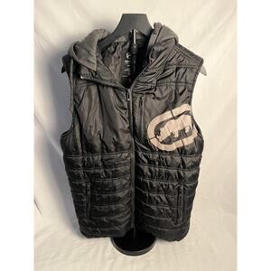 Ecko Unltd Black Puffer Vest Size M Hooded Zip Front Streetwear Jacket Men's